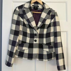 Gorgeous deep purple and cream blazer wool size 6 by insight  wool tweed plaid
